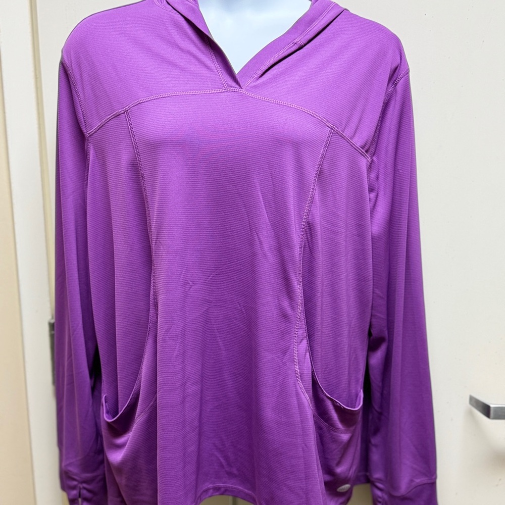 Purple Hooded Long Sleeve‎ Active Top by Reel Legends 3Xl